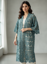 Chest Medium Length 42 Fabric Net Elegant Western Style Long Shrugs for Ladies