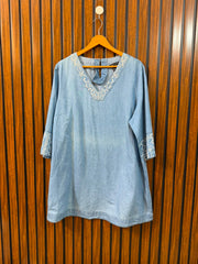 Chest 22  Length 32  Fabric Denim Women's Trendy Long Top