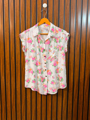 Chest 18  Length 24  Fabric Linen Women's Western Daily Wear Half Sleeve Top