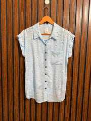Chest 19  Lenght 26  Fabric Linen  Womens Western Half Sleeve Top